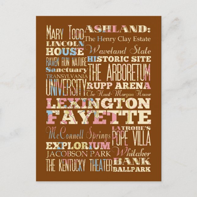 Carte Postale Lieux célèbres de Lexington Fayette, Kentucky. (Devant)