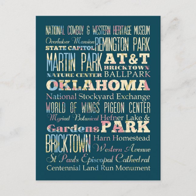 Carte Postale Lieux célèbres de l'Oklahoma, États-Unis. (Devant)