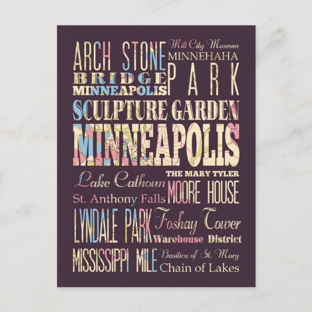 Carte Postale Lieux célèbres de Minneapolis, Minnesota. (Devant)