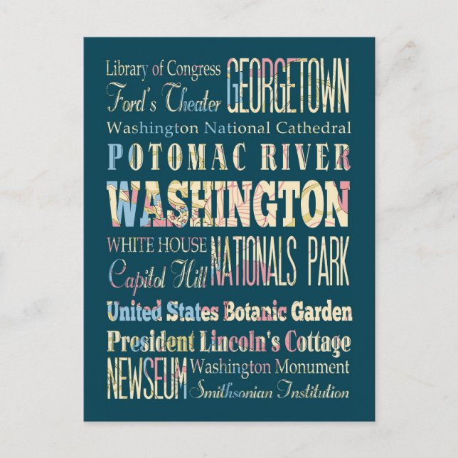 Carte Postale Lieux célèbres de Washington, District de Colombie (Devant)