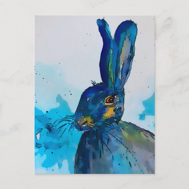 Carte Postale Lièvre Aquarelle   (Devant)