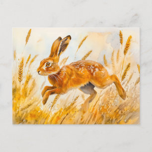 Carte Postale Lièvre dans un champ de maïs aquarelle peinture