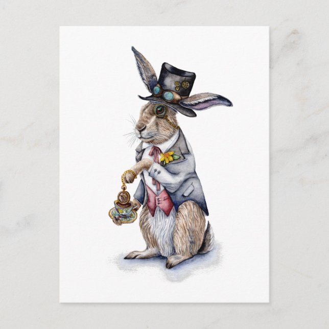 Carte Postale Lièvre de mars de Steampunk (Devant)