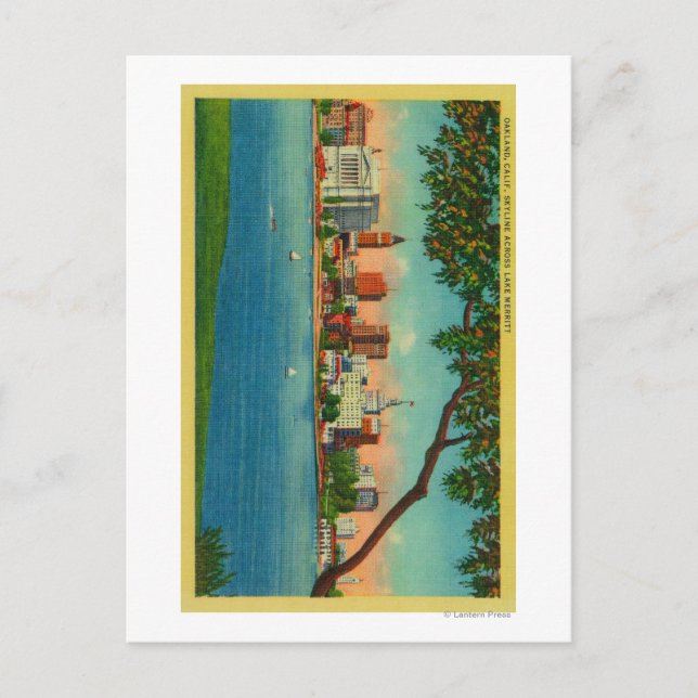 Carte Postale Ligne aérienne d'Oakland sur le lac Merritt (Devant)