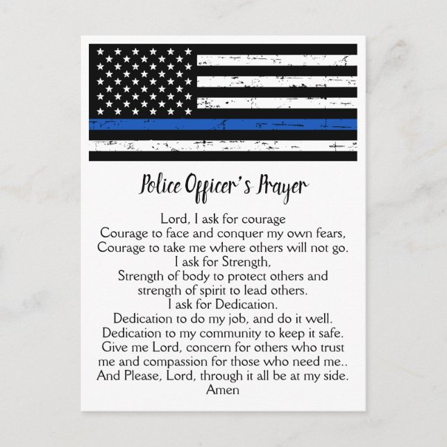 Carte Postale Ligne Bleue Mince Drapeau Officier de police Prièr (Devant)