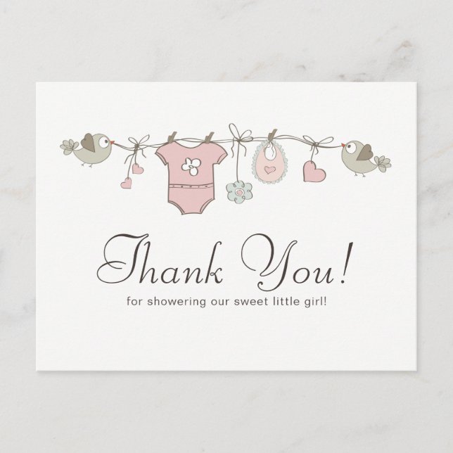 Carte Postale Ligne de linge de bébé rose mignonne | MERCI BABY  (Devant)