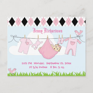 Carte Postale Ligne de vêtements mignonette bébé fille