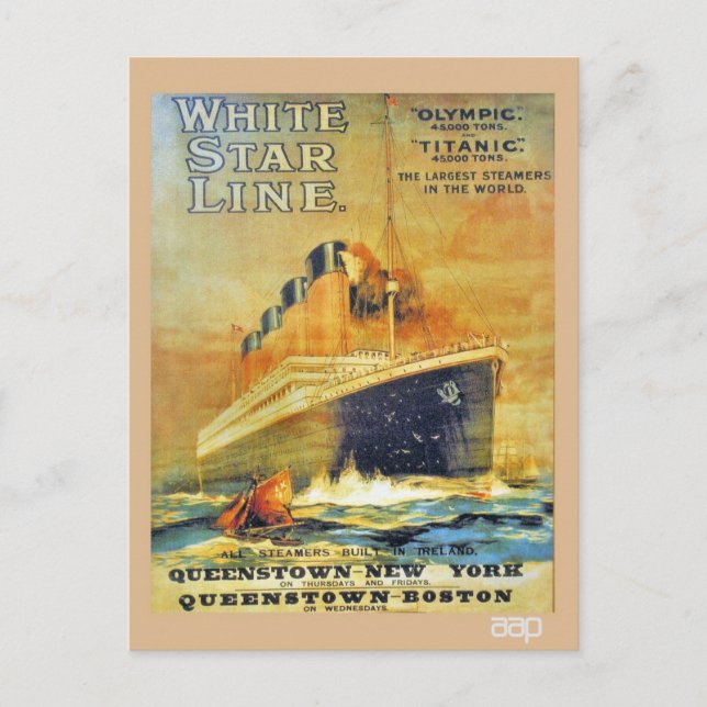 Carte Postale Ligne des étoiles blanches Titanic & publicité oly (Devant)