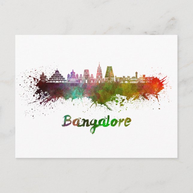 Carte Postale Ligne d'horizon de Bangalore en aquarelle (Devant)