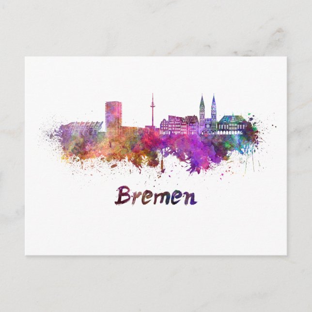 Carte Postale Ligne d'horizon de Brême en aquarelle (Devant)