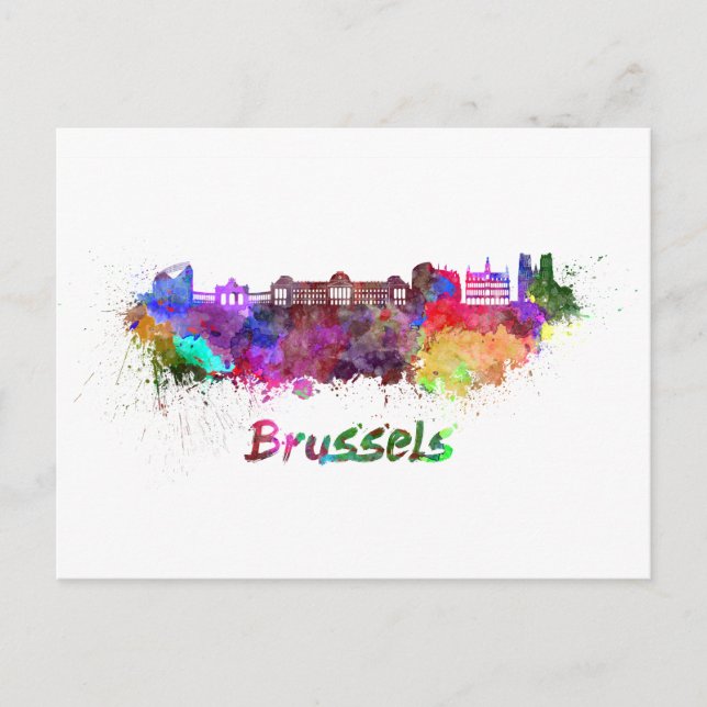 Carte Postale Ligne d'horizon de Bruxelles en aquarelle (Devant)