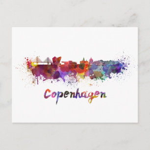 Carte Postale Ligne d'horizon de Copenhague en aquarelle