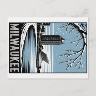 Carte Postale Ligne d'horizon de Milwaukee Noir et Blanc Gravure