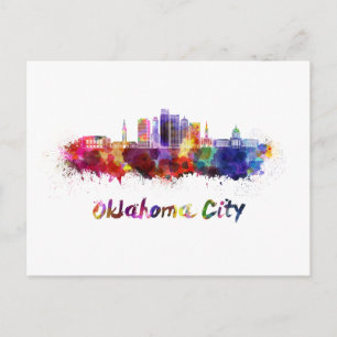Carte Postale Ligne d'horizon Oklahoma City V2 en aquarelle
