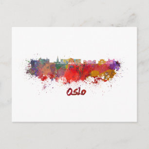 Carte Postale Ligne d'horizon Oslo en aquarelle
