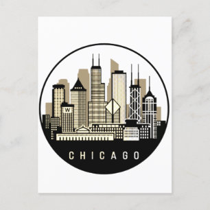 Carte Postale Ligne Skyline Black Chicago Illinois moderne