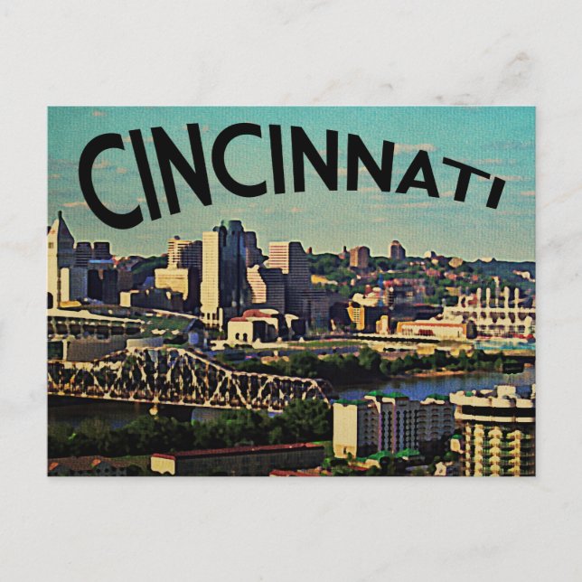 Carte Postale Ligne Skyline Cincinnati vintage (Devant)