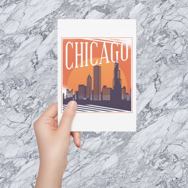 Carte Postale Ligne Vintage de Chicago Illinois (chicago illinois skyline postcard)