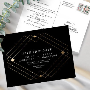 Carte Postale Lignes Black White Gold Deco Enregistrer Le Mariag