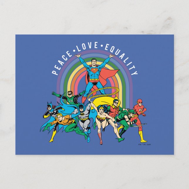 Carte Postale Ligue de justice originale - Paix, Amour, Égalité (Devant)