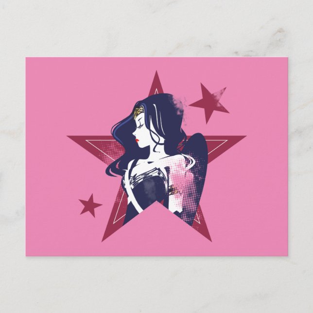 Carte Postale Ligue de Justice | Wonder Woman & Stars Pop Art (Devant)