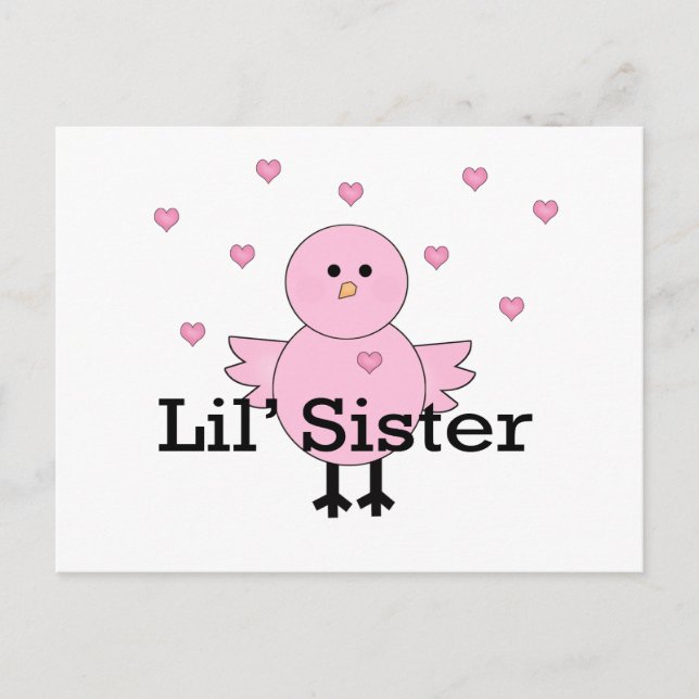 Carte Postale Lil' Sister Pink Chick & Hearts (Devant)