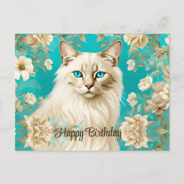 Carte Postale Lilac Lynx Point Siamese Portrait Art Anniversaire (Devant)