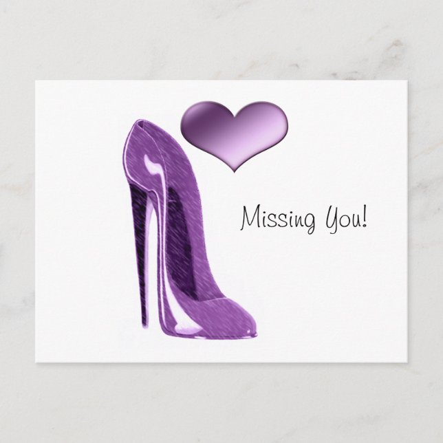 Carte Postale Lilac Stiletto High Heel Shoe and Heart (Devant)