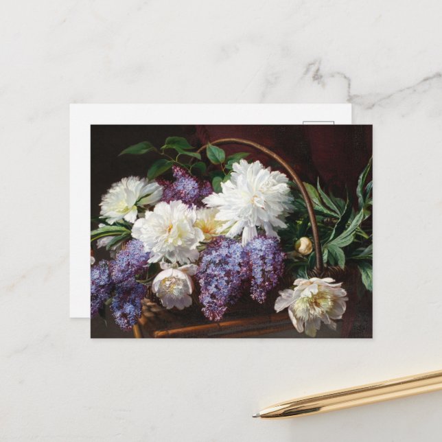 Carte Postale Lilacs et pivoines Floral Art (Devant/Arrière en situation)