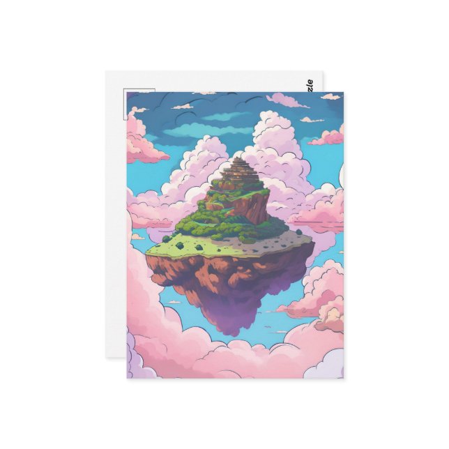 Carte Postale L'île dans les nuages (Devant/Arrière en situation)