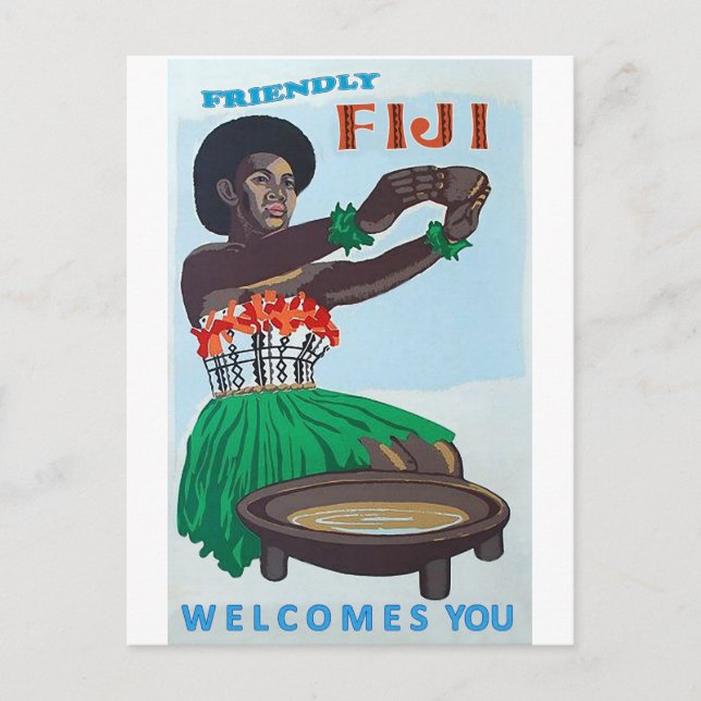 Carte Postale L'île de Fidji, femme autochtone avec l'accueil tr (Devant)
