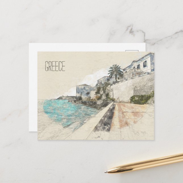 Carte Postale L'île de Spetses, Grèce | Art du voyage (Devant/Arrière en situation)