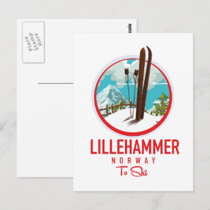 Carte Postale Lillehammer Norvège logo de ski