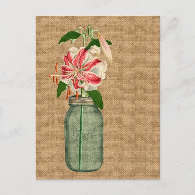 Carte Postale Lily fleur dans un pot Mason (Devant)