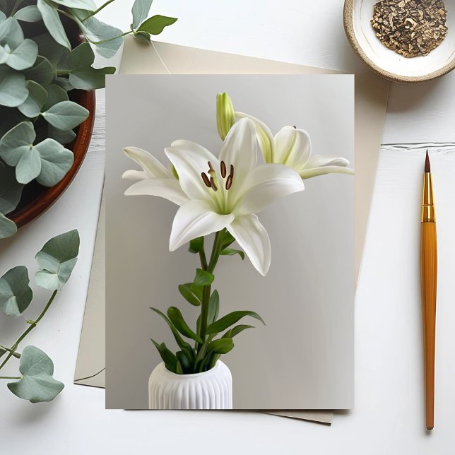 Carte Postale Lily Lullaby | Peinture florale simple blanche (Créateur téléchargé)