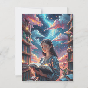 Carte Postale Lily parmi les livres sur les étagères