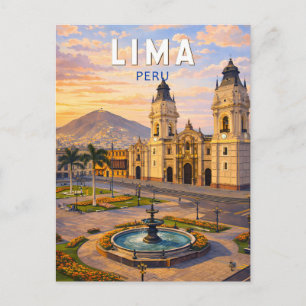 Carte Postale Lima Pérou Illustration Voyage Art Vintage