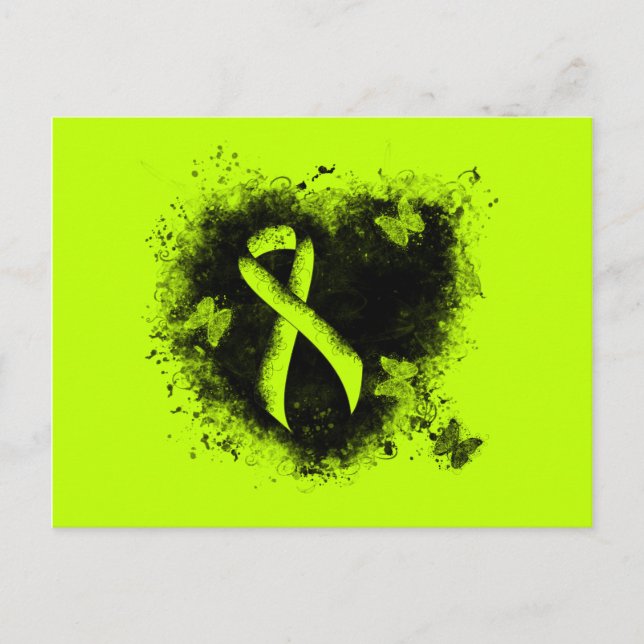 Carte Postale Lime Green Awareness Ribbon Grunge Heart (Devant)