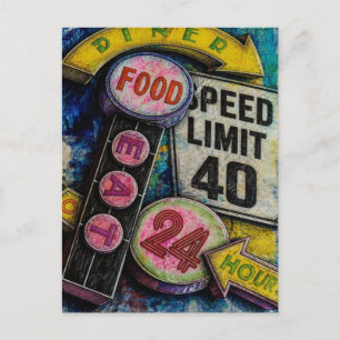 Carte Postale Limite de vitesse 40 24 heures Nourriture collage 