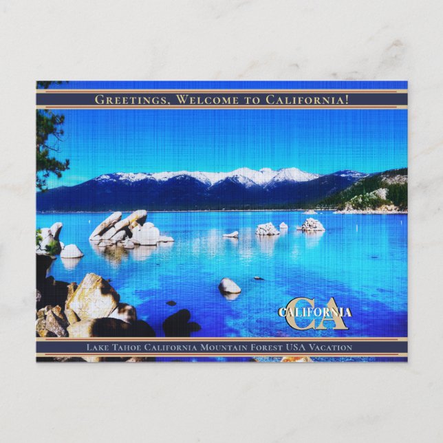 Carte Postale lin - Lac Tahoe California Mountain Forest Usa  (Devant)