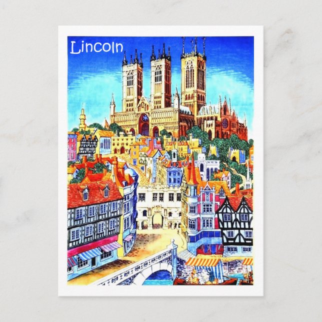 Carte Postale Lincoln, Angleterre, illustration, vintage (Devant)