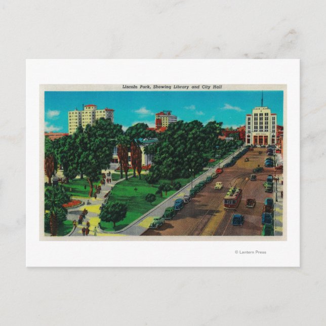 Carte Postale Lincoln Park montrant Bibliothèque et Hôtel de Vil (Devant)