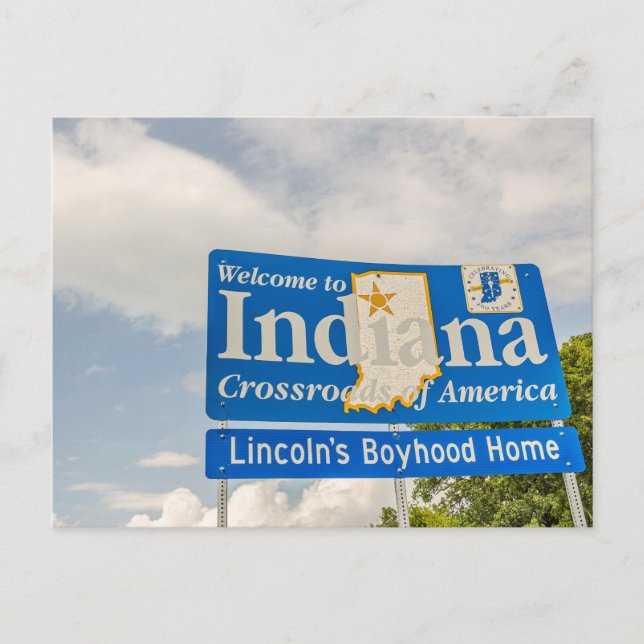 Carte Postale Lincoln's Boyhood Home - Welcome to Indiana Sign (Devant)