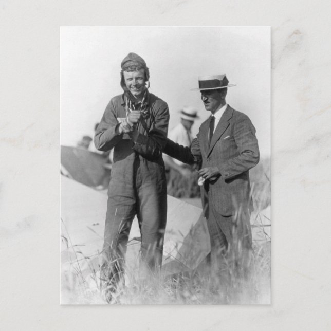 Carte Postale Lindbergh et Wright - Avion en panne (Devant)