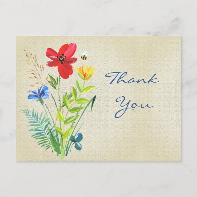 Carte Postale Linge avec Merci de bouquet de fleurs peint (Devant)