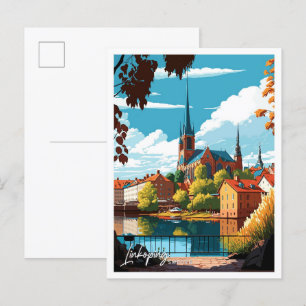 Carte Postale Linkoping Suède Voyage Vintage Illustration