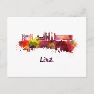 Carte Postale Linz skyline in watercolor