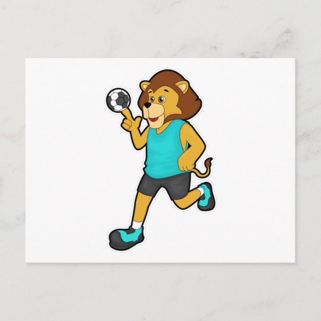 Carte Postale Lion à joueur de handball avec ballon de handball (Devant)