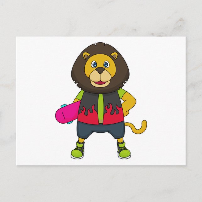 Carte Postale Lion as skater with skateboard (Devant)