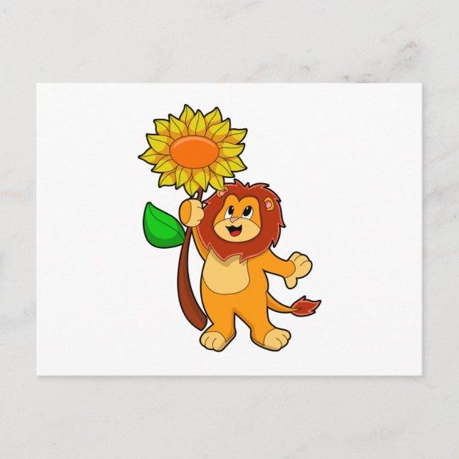 Carte Postale Lion avec fleur tournesol (Devant)